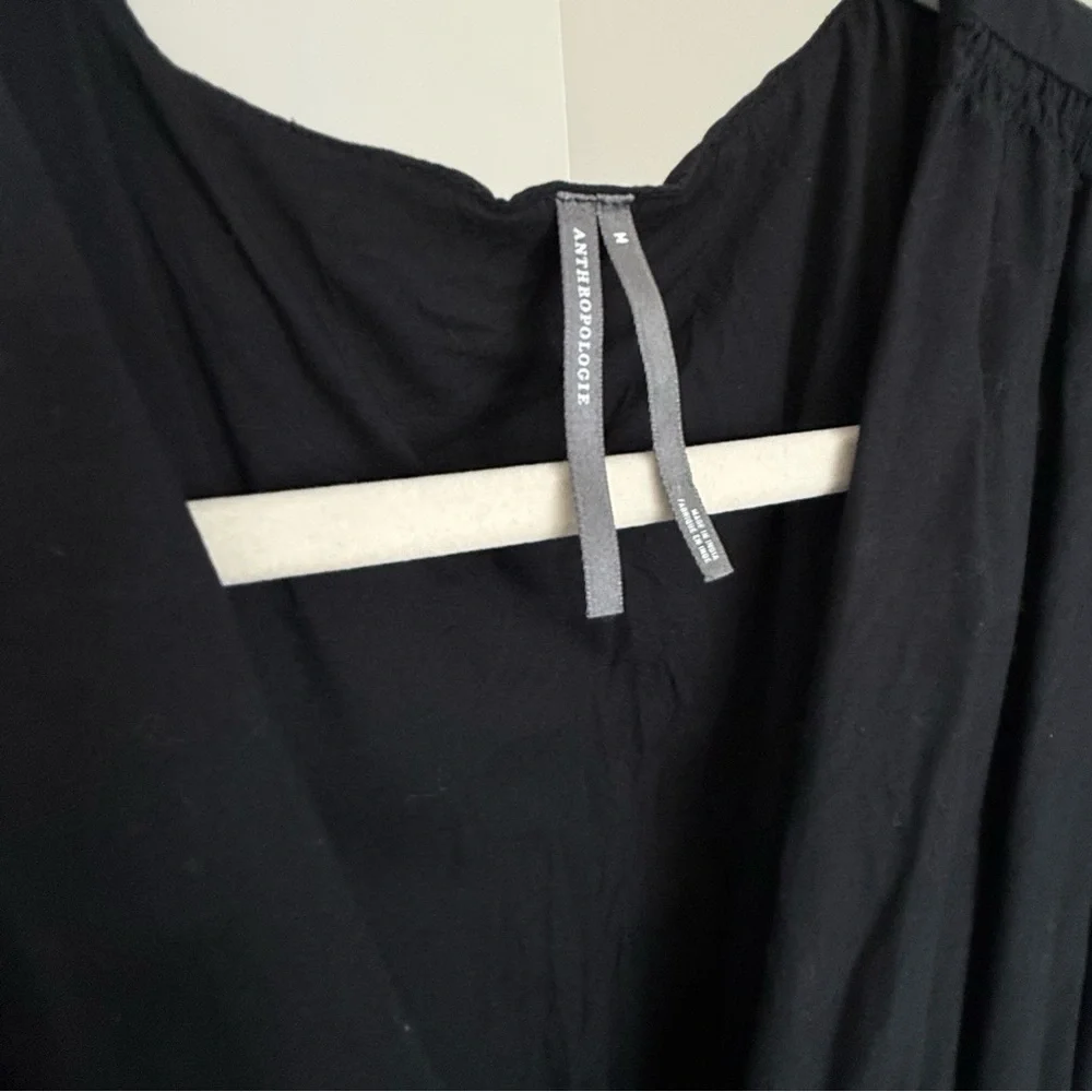 Anthro Somerset Black Midi Dress M Puff Sleeve Ruched Waist - Picture 2 of 7